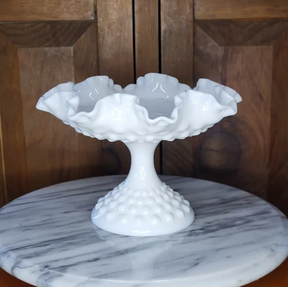 White Hobnail Milk Glass Pedestal Bowl - Picture 7 of 12